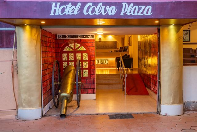 Hotel Colva Plaza entrance at night