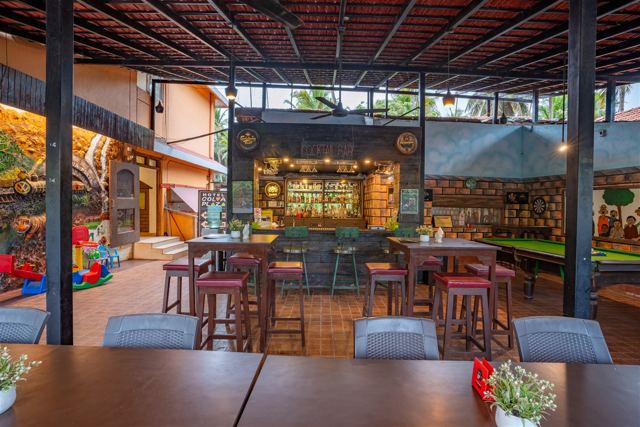 Open-air restaurant and bar seating