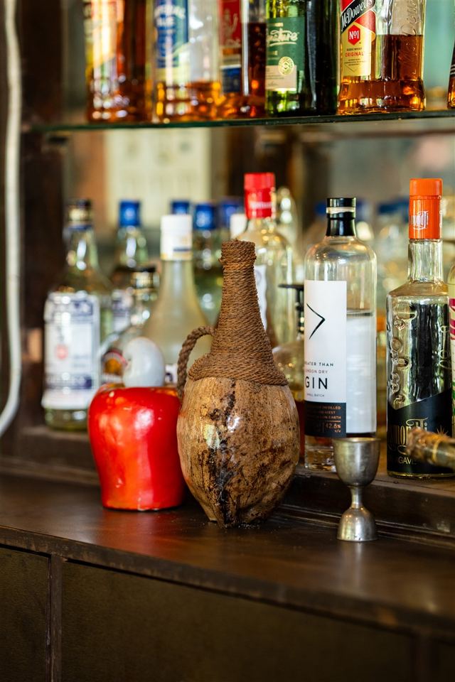 Bottles on the bar counter