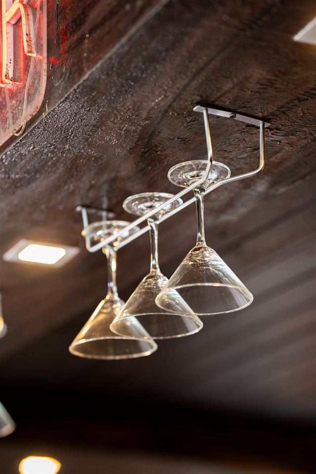 Cocktail glasses on the rack